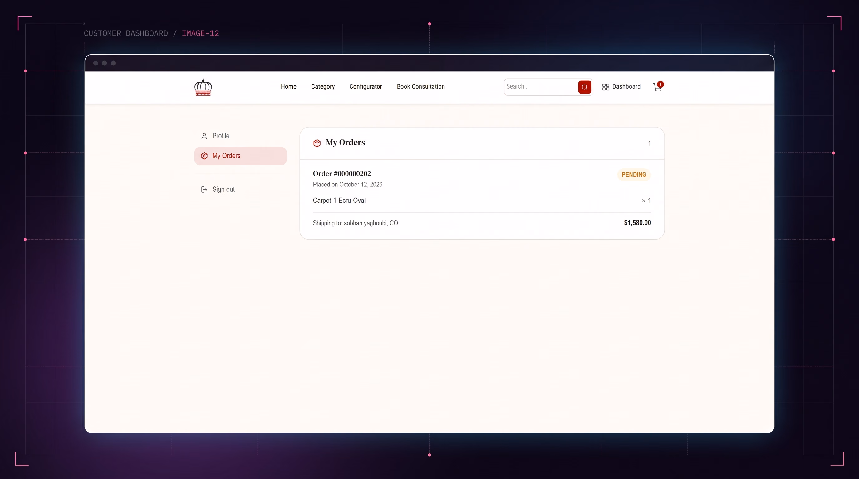 داشبورد مشتری و فهرست سفارشها (Customer Dashboard)